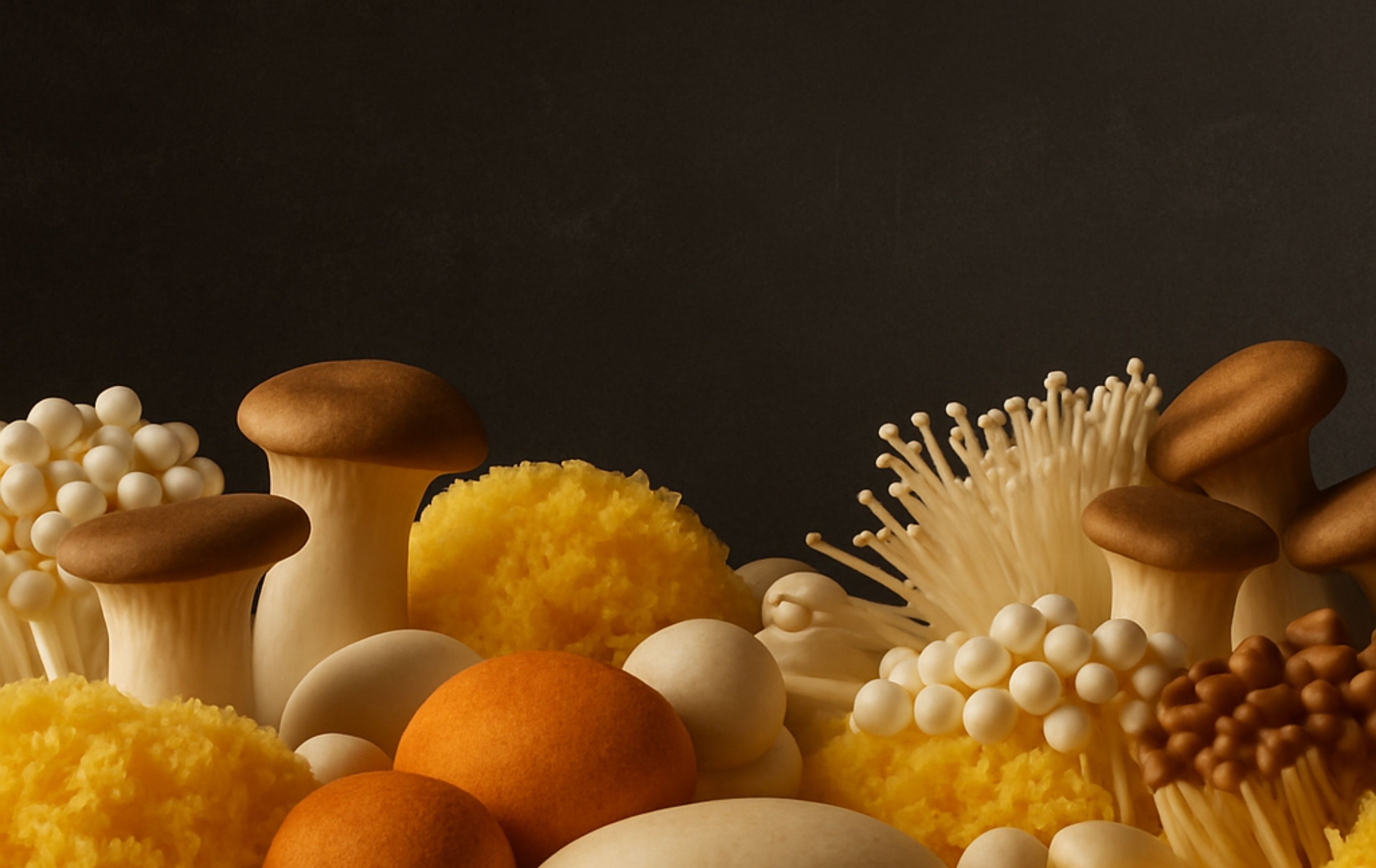 Assorted mushrooms on a dark background